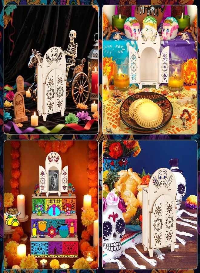 EVERDIJ 4Pcs Dia De Los Muertos Ofrenda Shadow Box Wooden Dia De Los Muertos Decoration Day of The Dead Shadow Box Skull Day of The Dead Decor Día De Los Muertos Memorial Frame, for Altar Ofrenda Supplies - Image 4